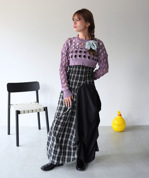 SANSeLF(サンセルフ)の「【SANSeLF】クラッシュホールクロップドトップス saw26s094(その他トップス・レディース・パープル・FREE)」の6枚目の写真