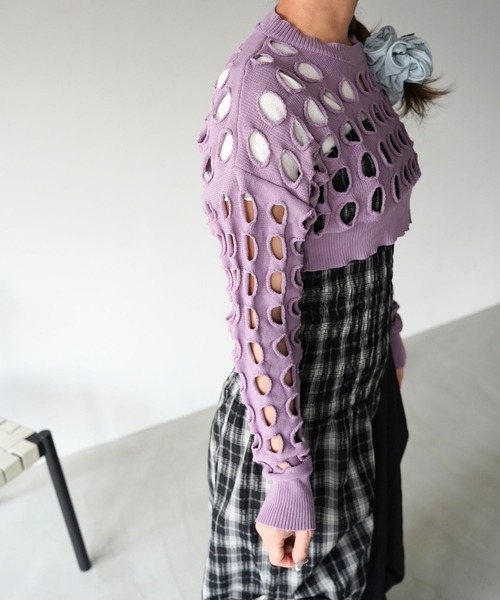 SANSeLF(サンセルフ)の「【SANSeLF】クラッシュホールクロップドトップス saw26s094(その他トップス・レディース・パープル・FREE)」の7枚目の写真