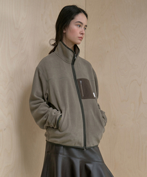 COLOR BLOCK FLEECE ZIP-UP_COCOA