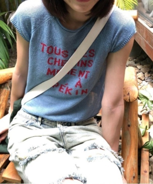 Vipoa(ヴィポア)の「american like short knit(ニット/セーター・レディース・ブルー/ホワイト・FREE)」の3枚目の写真