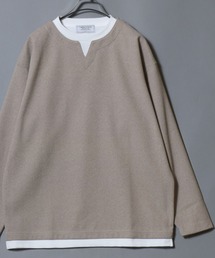Heather Brushed Key-Neck Fake Layered Long-Sleeve Tee / 杢起毛キーネックフェイクレイヤードロンT カットソー メンズ トップス 秋冬