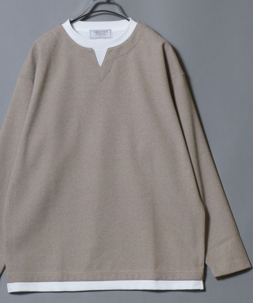 ANPAS(アンパス)の「Heather Brushed Key-Neck Fake Layered Long-Sleeve Tee / 杢起毛キーネックフェイクレイヤードロンT カットソー メンズ トップス 秋冬(Tシャツ/カットソー・メンズ・ブラック/チャコール/ベージュ/ネイビー・LL/L/M)」の3枚目の写真
