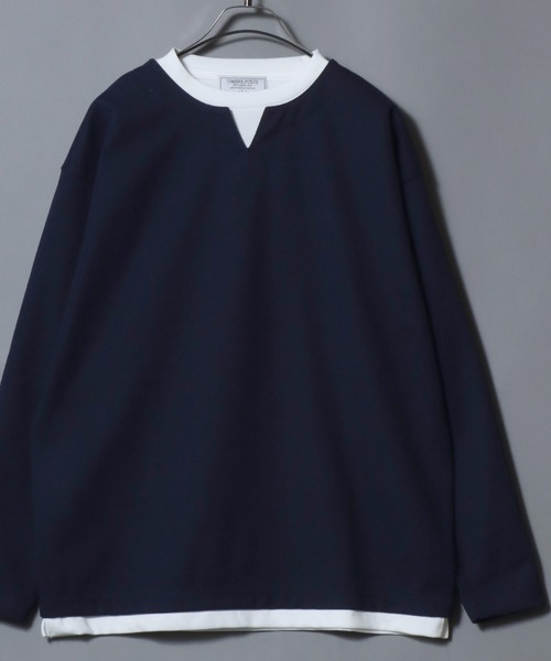 ANPAS(アンパス)の「Heather Brushed Key-Neck Fake Layered Long-Sleeve Tee / 杢起毛キーネックフェイクレイヤードロンT カットソー メンズ トップス 秋冬(Tシャツ/カットソー・メンズ・ブラック/チャコール/ベージュ/ネイビー・LL/L/M)」の4枚目の写真