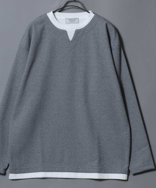 ANPAS(アンパス)の「Heather Brushed Key-Neck Fake Layered Long-Sleeve Tee / 杢起毛キーネックフェイクレイヤードロンT カットソー メンズ トップス 秋冬(Tシャツ/カットソー・メンズ・ブラック/チャコール/ベージュ/ネイビー・LL/L/M)」の1枚目の写真