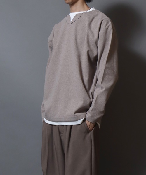 ANPAS(アンパス)の「Heather Brushed Key-Neck Fake Layered Long-Sleeve Tee / 杢起毛キーネックフェイクレイヤードロンT カットソー メンズ トップス 秋冬(Tシャツ/カットソー・メンズ・ブラック/チャコール/ベージュ/ネイビー・LL/L/M)」の7枚目の写真