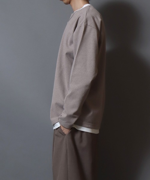 ANPAS(アンパス)の「Heather Brushed Key-Neck Fake Layered Long-Sleeve Tee / 杢起毛キーネックフェイクレイヤードロンT カットソー メンズ トップス 秋冬(Tシャツ/カットソー・メンズ・ブラック/チャコール/ベージュ/ネイビー・LL/L/M)」の8枚目の写真