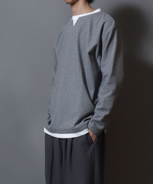 ANPAS(アンパス)の「Heather Brushed Key-Neck Fake Layered Long-Sleeve Tee / 杢起毛キーネックフェイクレイヤードロンT カットソー メンズ トップス 秋冬(Tシャツ/カットソー・メンズ・ブラック/チャコール/ベージュ/ネイビー・LL/L/M)」の20枚目の写真