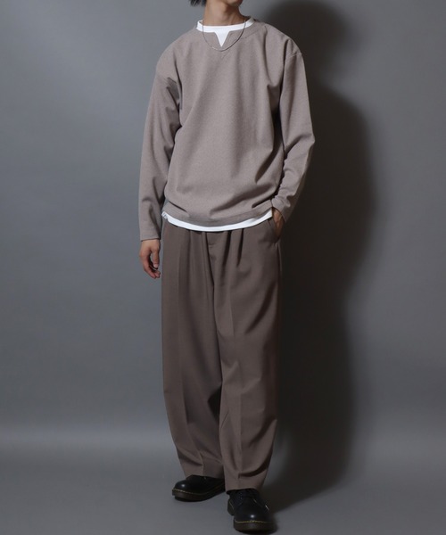 ANPAS(アンパス)の「Heather Brushed Key-Neck Fake Layered Long-Sleeve Tee / 杢起毛キーネックフェイクレイヤードロンT カットソー メンズ トップス 秋冬(Tシャツ/カットソー・メンズ・ブラック/チャコール/ベージュ/ネイビー・LL/L/M)」の9枚目の写真