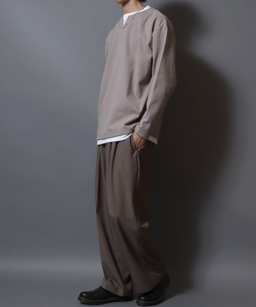 ANPAS(アンパス)の「Heather Brushed Key-Neck Fake Layered Long-Sleeve Tee / 杢起毛キーネックフェイクレイヤードロンT カットソー メンズ トップス 秋冬(Tシャツ/カットソー・メンズ・ブラック/チャコール/ベージュ/ネイビー・LL/L/M)」の10枚目の写真