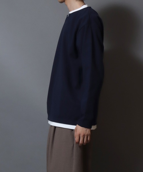 ANPAS(アンパス)の「Heather Brushed Key-Neck Fake Layered Long-Sleeve Tee / 杢起毛キーネックフェイクレイヤードロンT カットソー メンズ トップス 秋冬(Tシャツ/カットソー・メンズ・ブラック/チャコール/ベージュ/ネイビー・LL/L/M)」の12枚目の写真