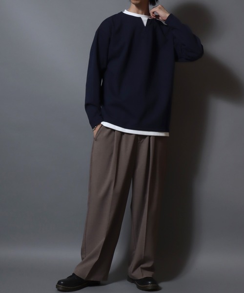 ANPAS(アンパス)の「Heather Brushed Key-Neck Fake Layered Long-Sleeve Tee / 杢起毛キーネックフェイクレイヤードロンT カットソー メンズ トップス 秋冬(Tシャツ/カットソー・メンズ・ブラック/チャコール/ベージュ/ネイビー・LL/L/M)」の13枚目の写真