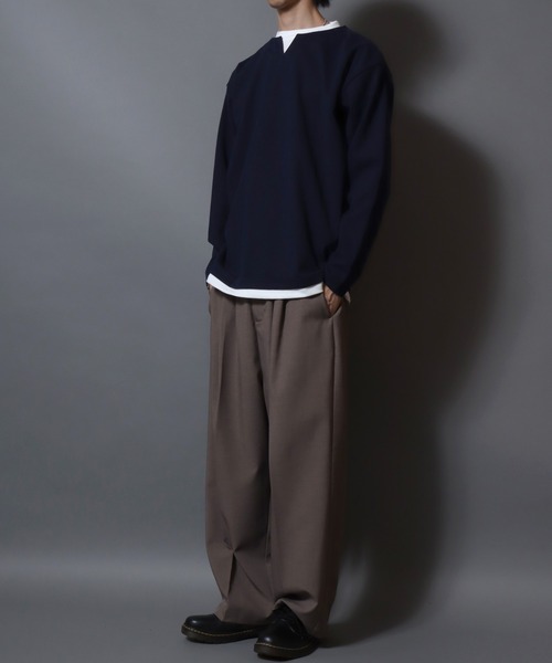 ANPAS(アンパス)の「Heather Brushed Key-Neck Fake Layered Long-Sleeve Tee / 杢起毛キーネックフェイクレイヤードロンT カットソー メンズ トップス 秋冬(Tシャツ/カットソー・メンズ・ブラック/チャコール/ベージュ/ネイビー・LL/L/M)」の14枚目の写真