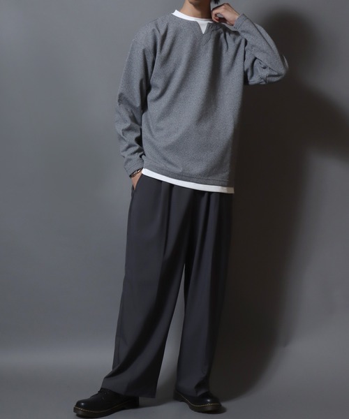 ANPAS(アンパス)の「Heather Brushed Key-Neck Fake Layered Long-Sleeve Tee / 杢起毛キーネックフェイクレイヤードロンT カットソー メンズ トップス 秋冬(Tシャツ/カットソー・メンズ・ブラック/チャコール/ベージュ/ネイビー・LL/L/M)」の5枚目の写真
