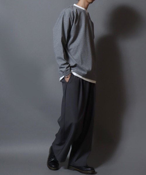 ANPAS(アンパス)の「Heather Brushed Key-Neck Fake Layered Long-Sleeve Tee / 杢起毛キーネックフェイクレイヤードロンT カットソー メンズ トップス 秋冬(Tシャツ/カットソー・メンズ・ブラック/チャコール/ベージュ/ネイビー・LL/L/M)」の6枚目の写真