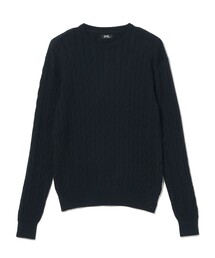 コットンカシミヤ ケーブル クルーネックニット