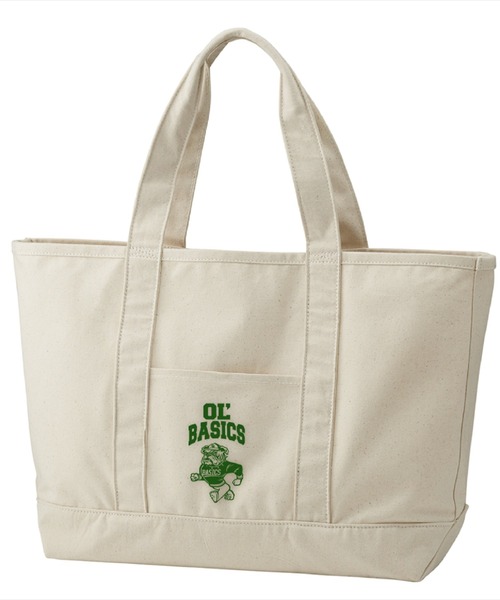 Ol' Basics(オールベーシックス)の「Ol' Basics(オール・ベーシックス) ビッグトートバッグ キャンバス ブルドッグイラスト カレッジロゴ プリント 鞄 BAG アメカジ メンズ レディース ユニセックス(トートバッグ・レディース・ベージュ系1/ベージュ系2・FREE)」の1枚目の写真