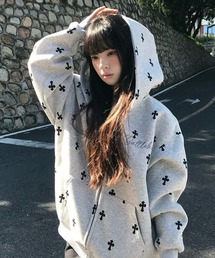 オーバーサイズクロススウェットジップパーカー