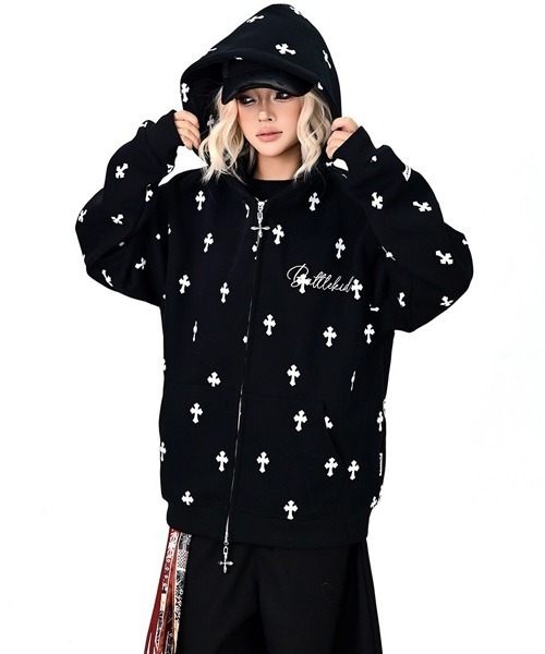 Ressaca(レサーカ)の「オーバーサイズクロススウェットジップパーカー(パーカー・メンズ・ブラック/グレー・L/M)」の16枚目の写真
