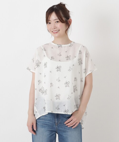 one'sterrace(ワンズテラス)の「綿麻 手書き風花柄プリントブラウス(シャツ/ブラウス・レディース・ブルー系その他7/オレンジ系その他5/ホワイト系9/ブラック系8/カーキ系5・02)」の1枚目の写真