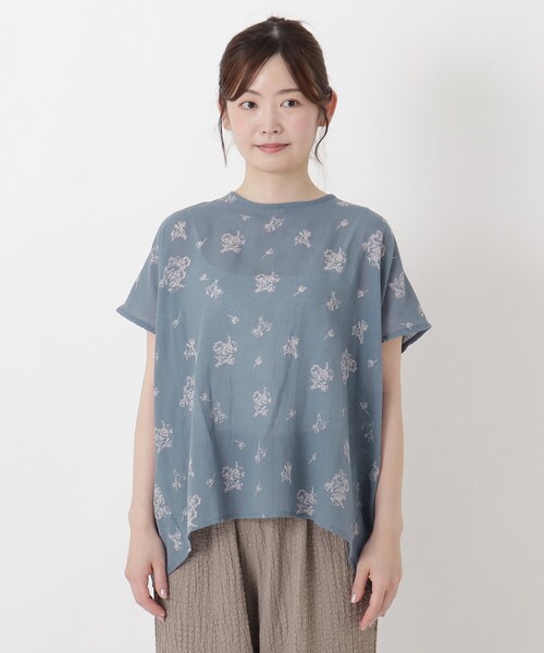 one'sterrace(ワンズテラス)の「綿麻 手書き風花柄プリントブラウス(シャツ/ブラウス・レディース・ブルー系その他7/オレンジ系その他5/ホワイト系9/ブラック系8/カーキ系5・02)」の20枚目の写真