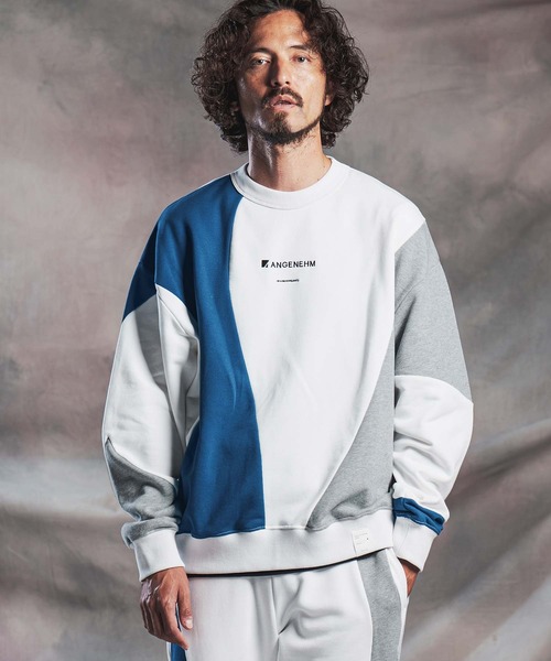 ANGENEHM(アンゲネーム)の「msw1926-Wave-Panel Color-Blocked Sweat Pullover スウェットプルオーバー(AG07-017acg)(スウェット・メンズ・ブラック/ホワイト/ミックスグレー・S/M/L)」の1枚目の写真