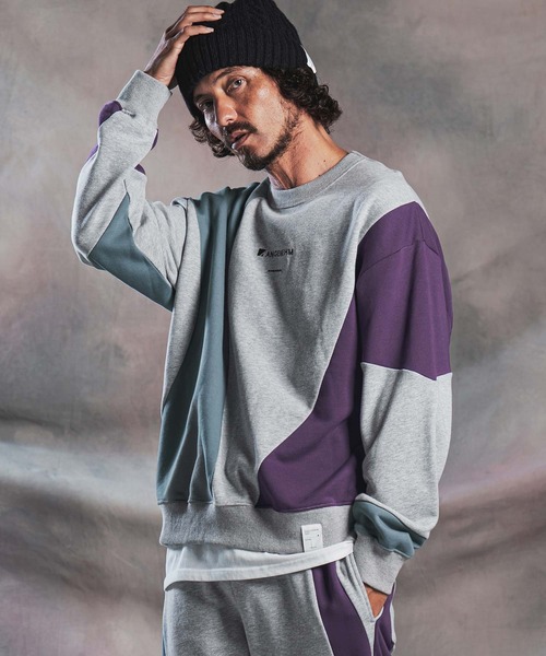 ANGENEHM(アンゲネーム)の「msw1926-Wave-Panel Color-Blocked Sweat Pullover スウェットプルオーバー(AG07-017acg)(スウェット・メンズ・ブラック/ホワイト/ミックスグレー・S/M/L)」の3枚目の写真