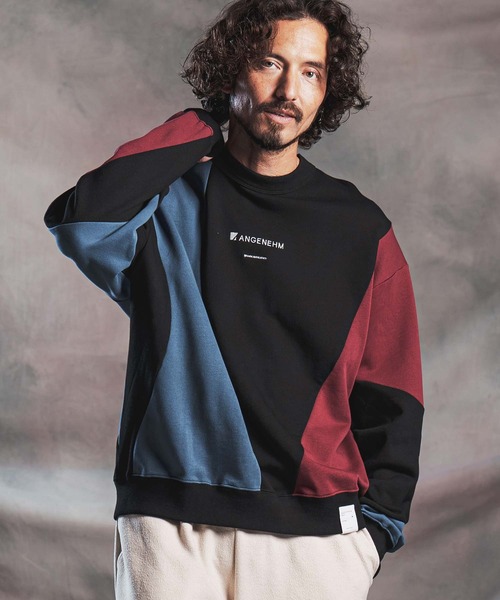ANGENEHM(アンゲネーム)の「msw1926-Wave-Panel Color-Blocked Sweat Pullover スウェットプルオーバー(AG07-017acg)(スウェット・メンズ・ブラック/ホワイト/ミックスグレー・S/M/L)」の2枚目の写真