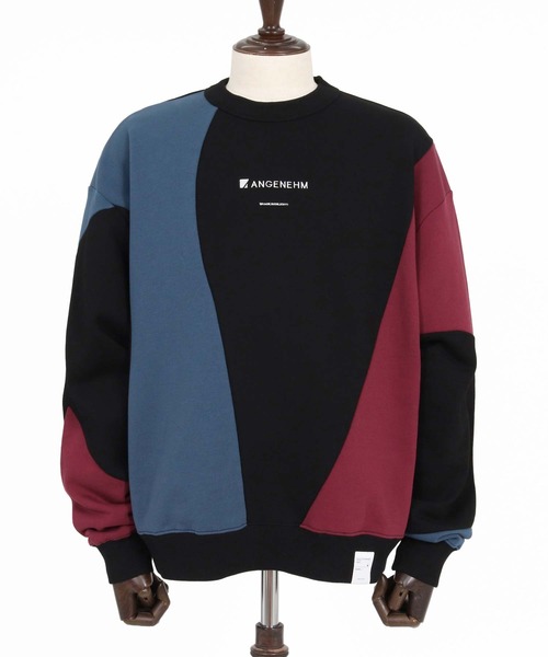 ANGENEHM(アンゲネーム)の「msw1926-Wave-Panel Color-Blocked Sweat Pullover スウェットプルオーバー(AG07-017acg)(スウェット・メンズ・ブラック/ホワイト/ミックスグレー・S/M/L)」の13枚目の写真