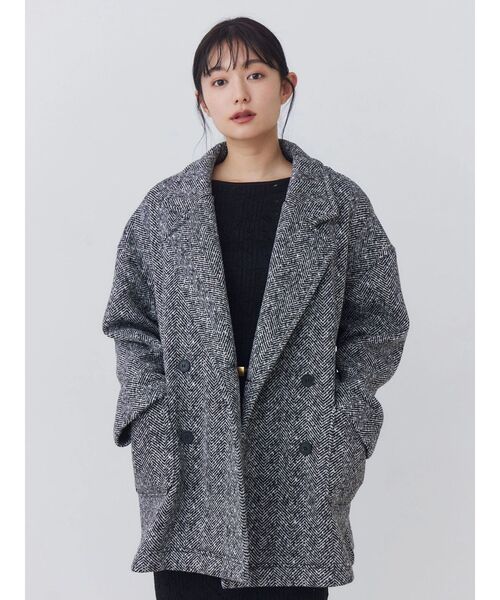 TONAL(トーナル)の「ヘリンボーン裏起毛ダブルコート(その他アウター・レディース・ブラック・SMALL/MEDIUM)」の1枚目の写真