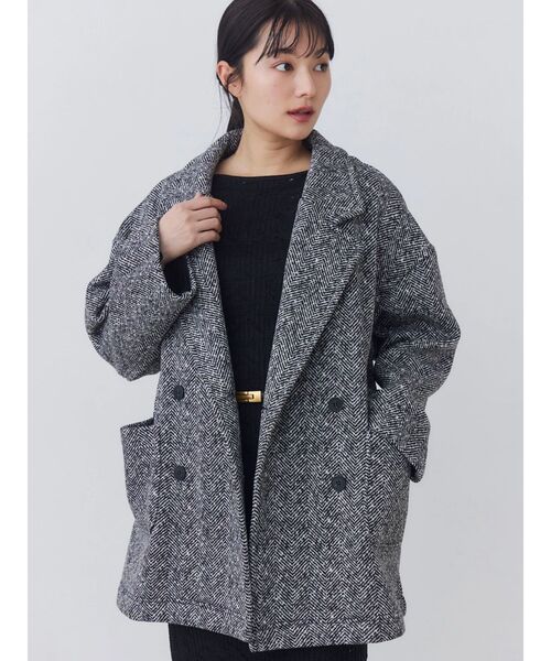 TONAL(トーナル)の「ヘリンボーン裏起毛ダブルコート(その他アウター・レディース・ブラック・SMALL/MEDIUM)」の3枚目の写真