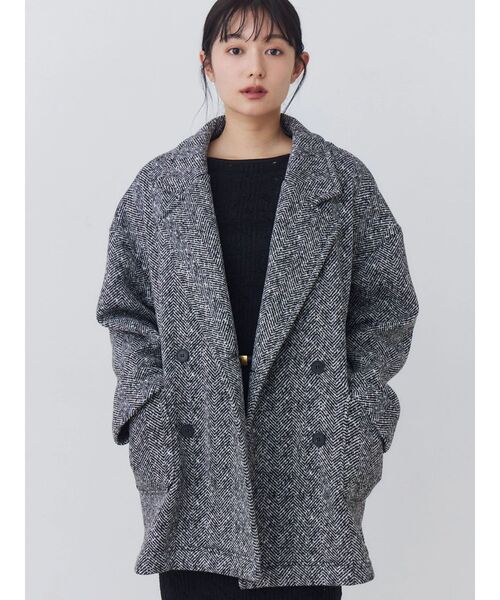 TONAL(トーナル)の「ヘリンボーン裏起毛ダブルコート(その他アウター・レディース・ブラック・SMALL/MEDIUM)」の4枚目の写真