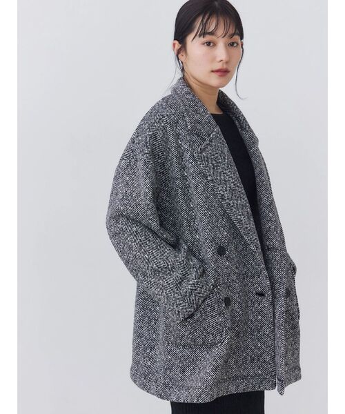 TONAL(トーナル)の「ヘリンボーン裏起毛ダブルコート(その他アウター・レディース・ブラック・SMALL/MEDIUM)」の6枚目の写真