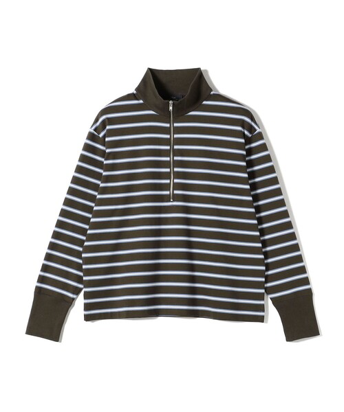 SHIPS(シップス)の「SHIPS Primary Navy Label: マルチボーダー ジップアップ プルオーバー(Tシャツ/カットソー・レディース・カーキ/ライトピンク・ONE SIZE)」の1枚目の写真