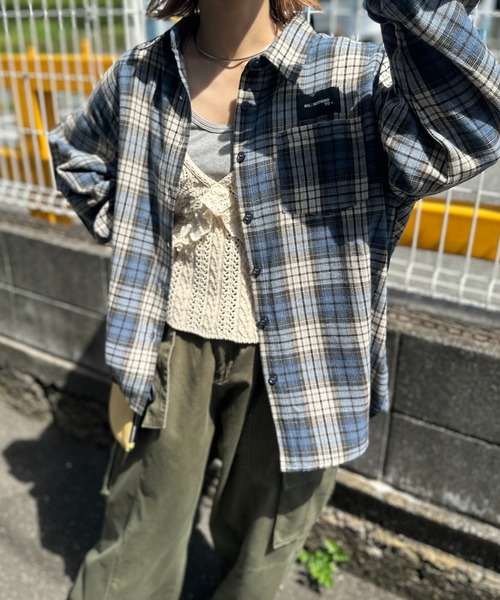 Tag付き Vintageライク チェック柄ネルシャツ