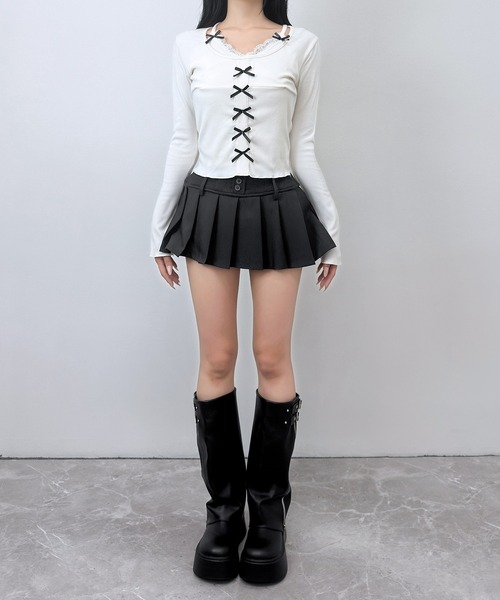FOLLOWIN(フォロウィン)の「レースレイヤードミニリボンリブトップス(Tシャツ/カットソー・レディース・アイボリー・FREE)」の11枚目の写真