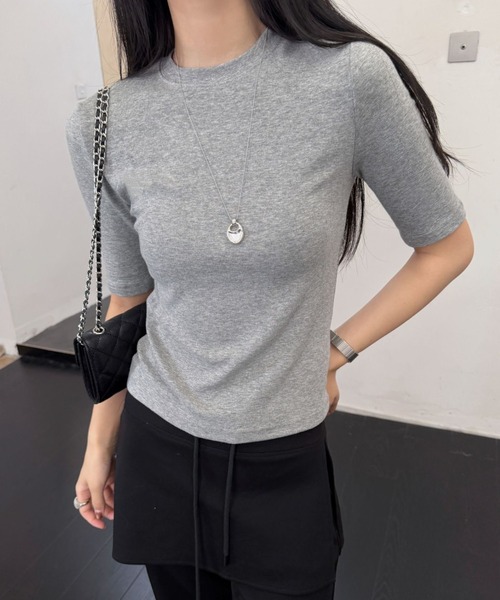 CHUN CHUN NOTES(チュンチュンノーツ)の「26AW/ベーシック5分袖ストレッチカットソー(Tシャツ/カットソー・レディース・グレー/ブラック/ホワイト・M)」の1枚目の写真