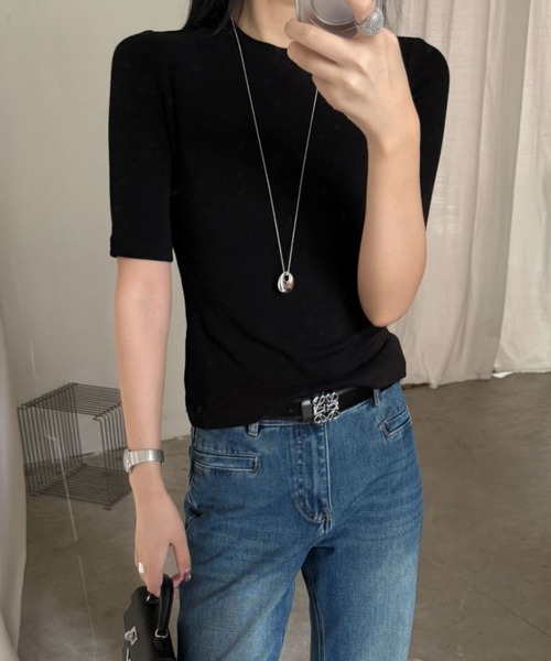 CHUN CHUN NOTES(チュンチュンノーツ)の「26AW/ベーシック5分袖ストレッチカットソー(Tシャツ/カットソー・レディース・グレー/ブラック/ホワイト・M)」の4枚目の写真