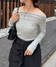 ドレープオフショルドットロンT