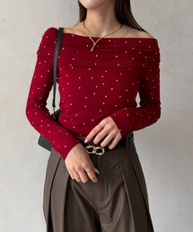 ドレープオフショルドットロンT