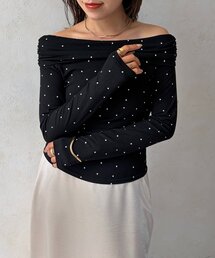 ドレープオフショルドットロンT