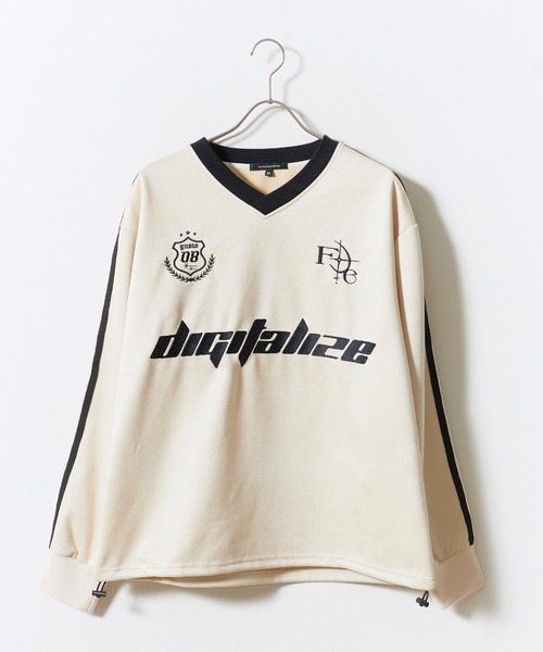 ROOPTOKYO（ループトウキョウ）の「カットスエードL/Sゲームシャツ ロンT 長袖 ユニフォーム風 サッカーTシャツ フロント刺繍 袖ライン 裾ドロスト メンズ レディース 2026年 秋 秋服 冬 冬服（Tシャツ/カットソー・メンズ・アイボリー/チャコール・M/L）」の2枚目の写真