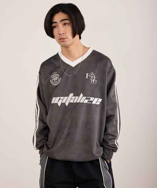 ROOPTOKYO（ループトウキョウ）の「カットスエードL/Sゲームシャツ ロンT 長袖 ユニフォーム風 サッカーTシャツ フロント刺繍 袖ライン 裾ドロスト メンズ レディース 2026年 秋 秋服 冬 冬服（Tシャツ/カットソー・メンズ・アイボリー/チャコール・M/L）」の12枚目の写真