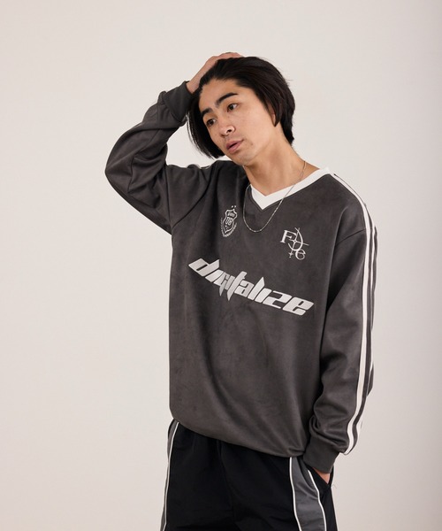 ROOPTOKYO（ループトウキョウ）の「カットスエードL/Sゲームシャツ ロンT 長袖 ユニフォーム風 サッカーTシャツ フロント刺繍 袖ライン 裾ドロスト メンズ レディース 2026年 秋 秋服 冬 冬服（Tシャツ/カットソー・メンズ・アイボリー/チャコール・M/L）」の14枚目の写真