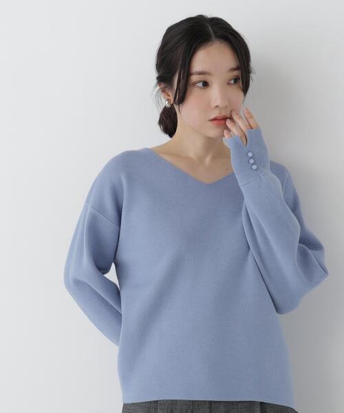 NATURAL BEAUTY BASIC(ナチュラルビューティーベーシック)の「ダブルジャガードVネックニット(ニット/セーター・レディース・ブルー/ブラック/オフホワイト/ブラウン・FREE)」の4枚目の写真