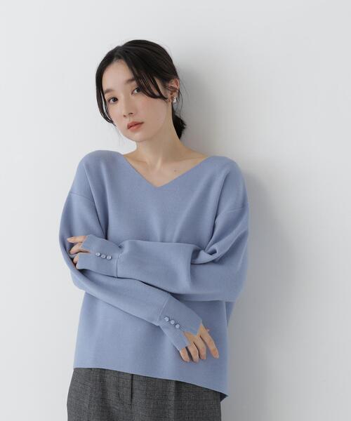 NATURAL BEAUTY BASIC(ナチュラルビューティーベーシック)の「ダブルジャガードVネックニット(ニット/セーター・レディース・ブルー/ブラック/オフホワイト/ブラウン・FREE)」の10枚目の写真