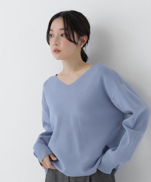 NATURAL BEAUTY BASIC(ナチュラルビューティーベーシック)の「ダブルジャガードVネックニット(ニット/セーター・レディース・ブルー/ブラック/オフホワイト/ブラウン・FREE)」の12枚目の写真