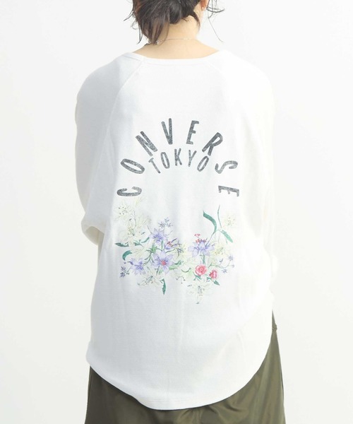 CONVERSE TOKYO(コンバーストウキョウ)の「FLOWER LOGO WAFFLE LONG TEE(Tシャツ/カットソー・メンズ・ホワイト/ブラック/グレー・MEDIUM/SMALL)」の2枚目の写真