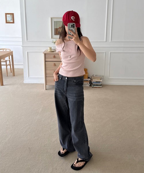 PLAC WOMEN(プレイス・ウィメン)の「リネンブレンドストレートデニムパンツ M09 ダークグレー(デニムパンツ・レディース・チャコールグレー・24)」の2枚目の写真