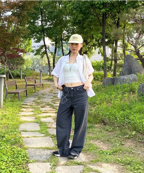 PLAC WOMEN(プレイス・ウィメン)の「リネンブレンドストレートデニムパンツ M09 ダークグレー(デニムパンツ・レディース・チャコールグレー・24)」の11枚目の写真