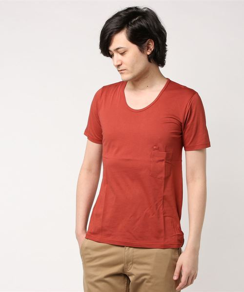 FACTOTUM（ファクトタム）の「【VALLIS】バイオシルキーシリーズ Uネック半袖カットソー（Tシャツ/カットソー・メンズ・レッド/ブラック/クリーム/ブルー/パープル/イエロー/ピンク/ベージュ/オレンジ・46/44/48）」の9枚目の写真